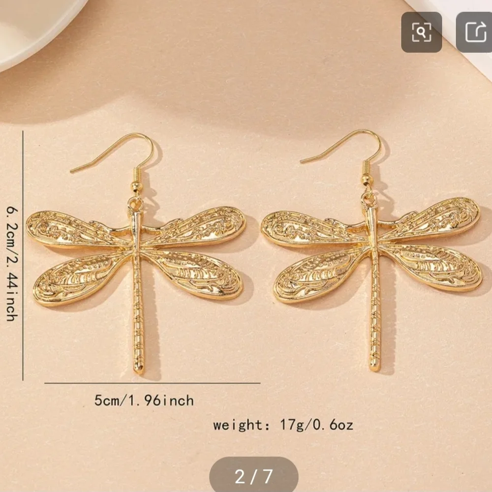 Dragonfly Earrings Gold Tone Zinc Alloy - Picture 4 of 13